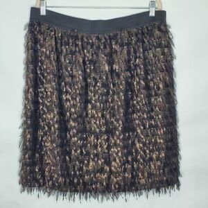 Worthington‎ Black Gold Petals Skirt Size XL Chiffon Feathers Stretch Party